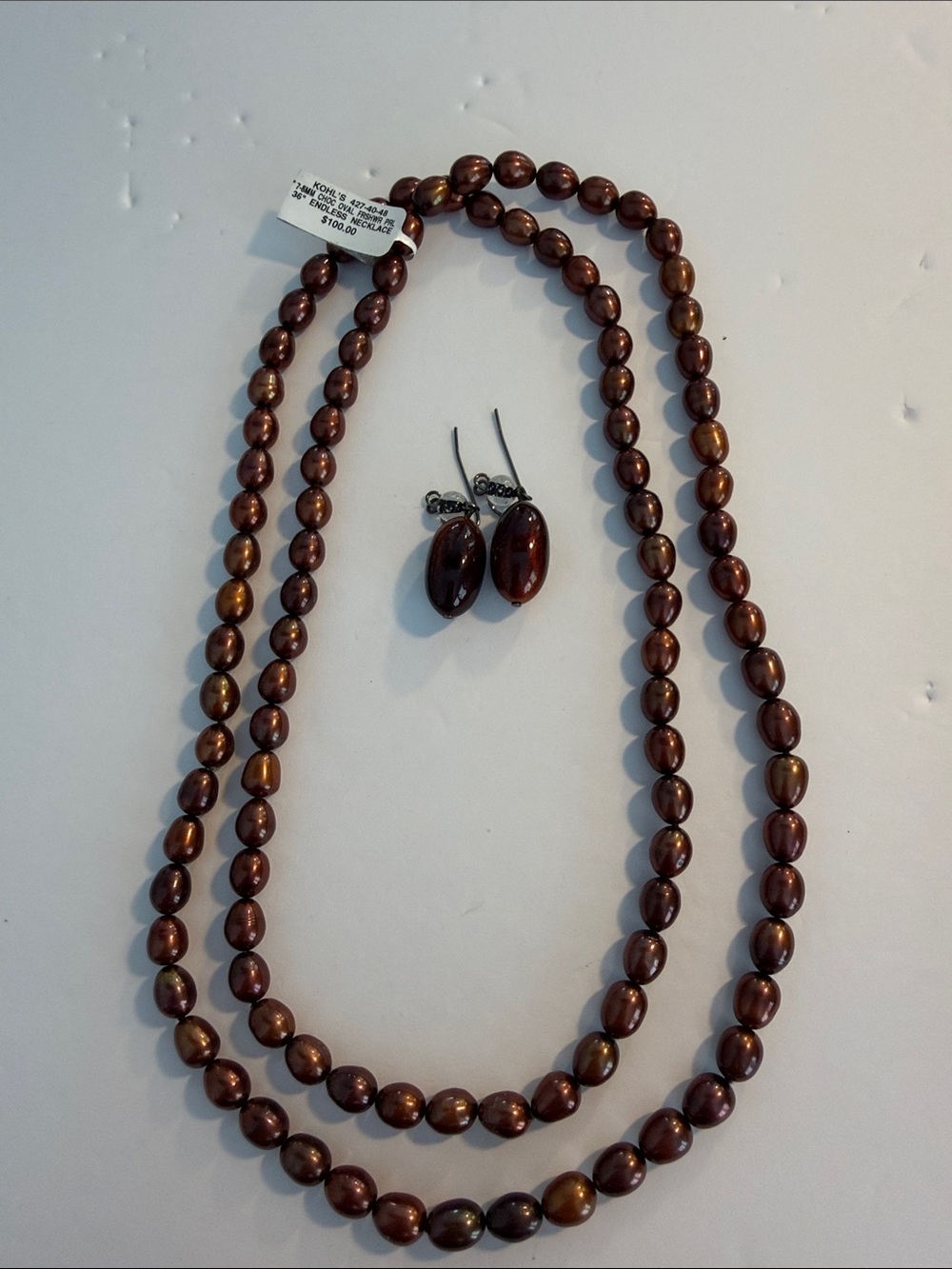 Kohl's Chocolate  Pearl Strand necklace with Drop Earrings